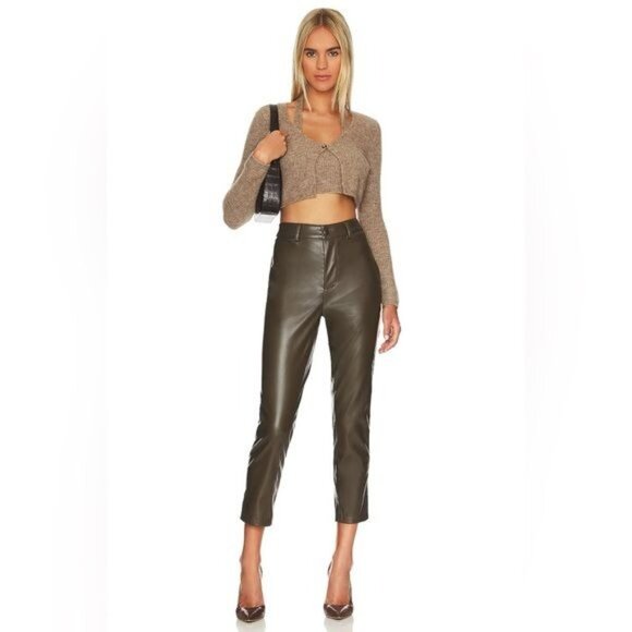BCBGeneration Womens Straight-Cut Faux-Leather Pants Olive Size M Stylish & Vers - Picture 3 of 13